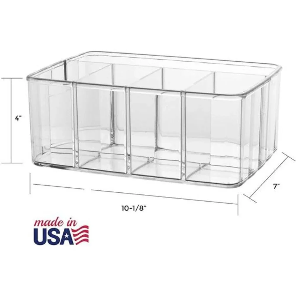 5-Compartment Clear Plastic Organizer | Rectangular Divided Makeup and Vanity